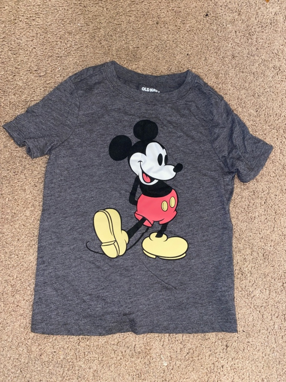 Old Navy Charcoal Gray Mickey Mouse Graphic Tee with Yellow & Red Accents